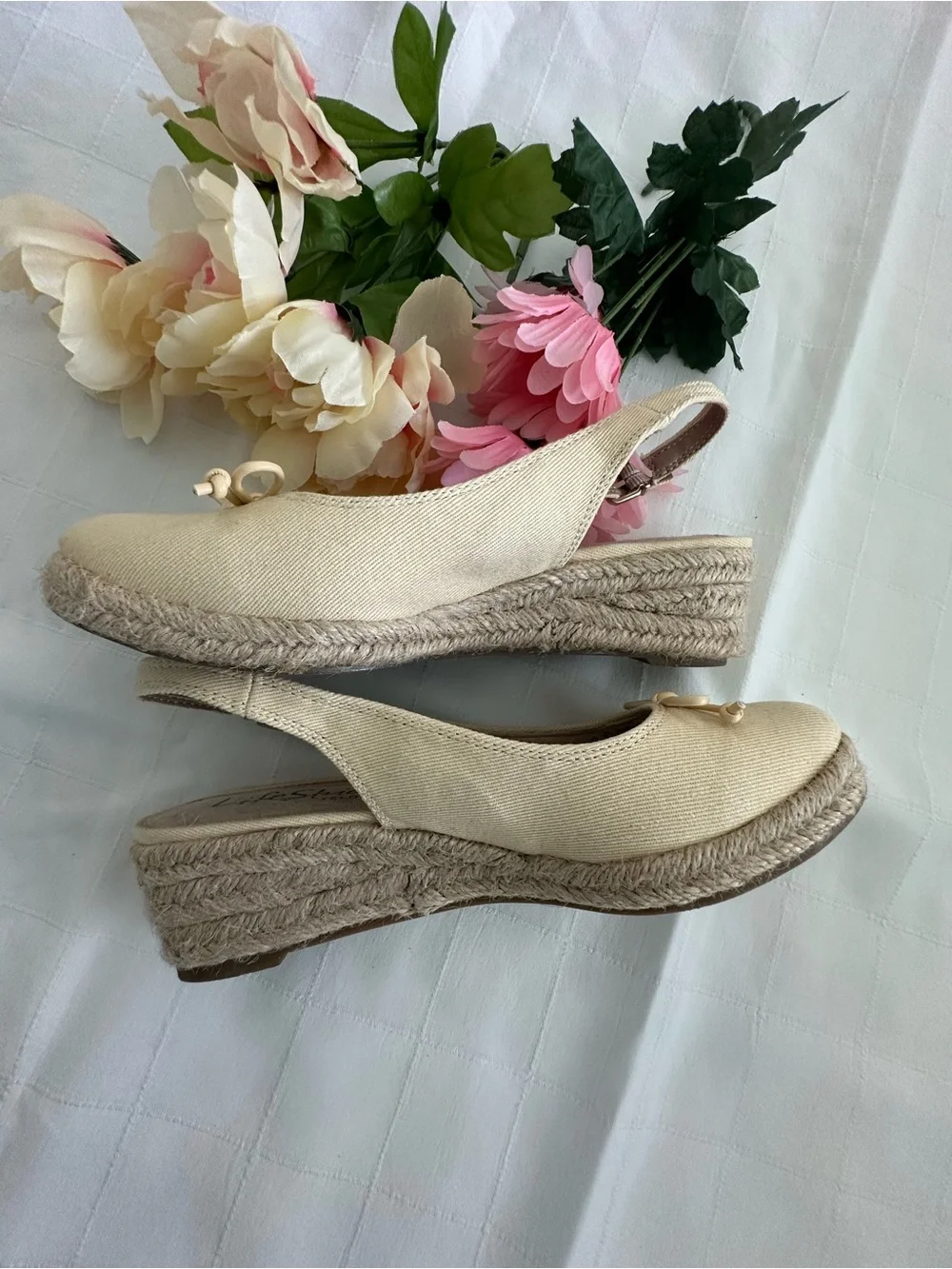 Life Stride Pale Yellow Slingback Espadrilles with Bow!